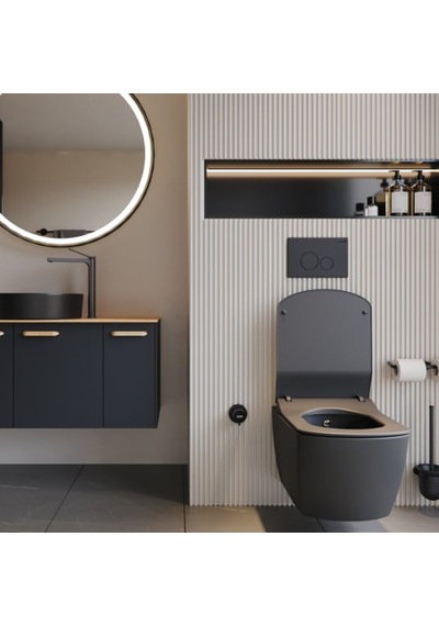 Creavit Eg321 Elegant Rim-off Kanalsız Duroplast Yavaş Kapanan Klozet Kapaklı Kömür Karası Mat Siyah Set Mat Siyah