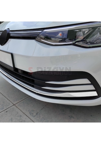 S-Dizayn VW Golf 8 HB Krom Ön Tampon Alt Çıtası 3 Parça 2020 Üzeri