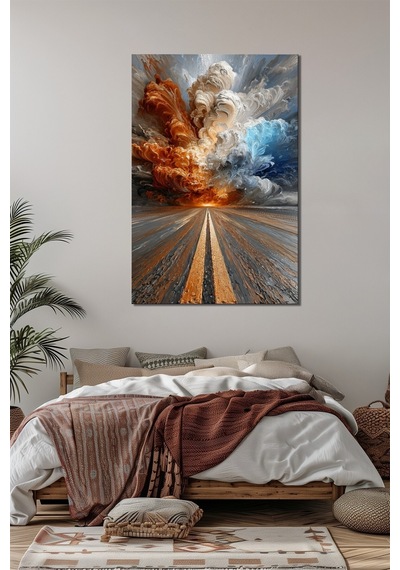 Soyut Yol Ve Fırtına Manzara Baskılı Cam Tablo Modern Dinamik Uv Baskı Dekor
