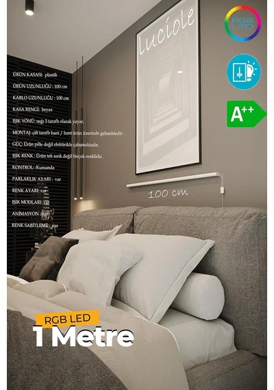 Luciole Led Köşe Abajur Aplik Lambader Lamba Işık Uzaktan Kumandalı 16 Renk 4 Animasyon Yapışkanlı Çok Renkli