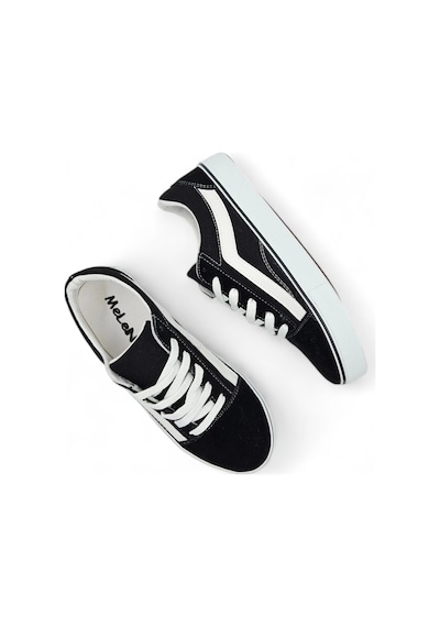 Skyone Siyah Beyaz Kısa Rahat Bağcıklı Günlük Sneaker Spor Ayakkabı Siyah