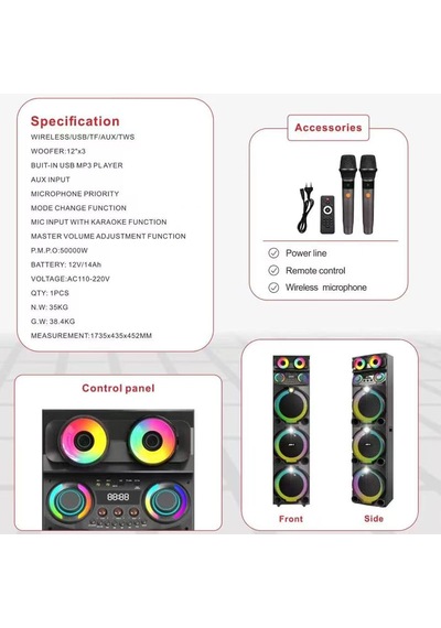 Gd-3127 Dijital Led Göstergeli Mikrofonlu Rgb Tws Üçlü 12 Inç Stereo Bass Kablosuz Karaoke Hoparlör