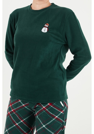 Lela Ekose Desenli Bisiklet Yaka Yumuşak Polar Pijama Takımı Kadın Pijama Takımı 6097059k Nefti