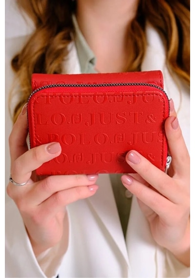 Just Polo Kadın Bol Kartlık Ve Kağıt Para Bölmeli Bölmeli Fermuarlı & Kapaklı Cüzdan Shopper Kırmızı