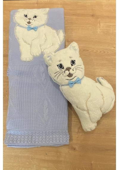 Oyuncak Hediyeli Bebek Triko Battaniye 90x90 Cm Mavi Mavi