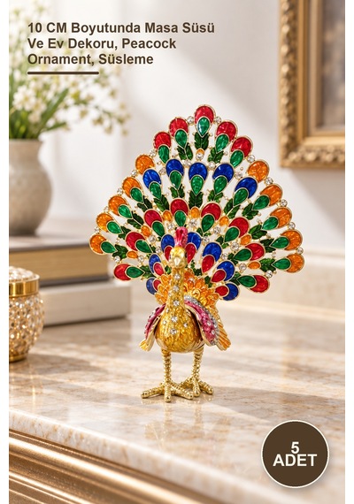 5 Adet Tavuskuşu Dekoratif Figür 10 Cm Boyutunda Masa Süsü Ve Ev Dekoru, Peacock Ornament, Süsleme