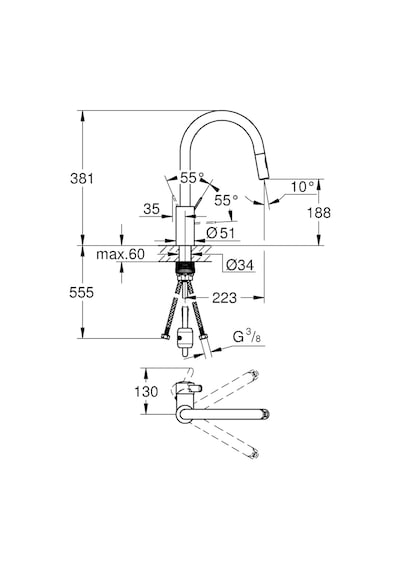 Grohe Eurosmart Cosmo Spiralli Eviye Bataryası 31481001