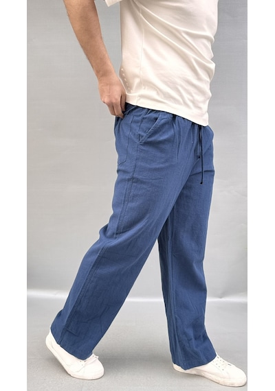 Baggy Keten Pantolon Lacivert