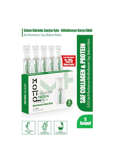 Motto Plus Professional İşlem Görmüş Saçlar Için Dökülmeye Karşı Etkili Acil Kurtarma Bakımı Saf Multivitamin 5'li Ampul