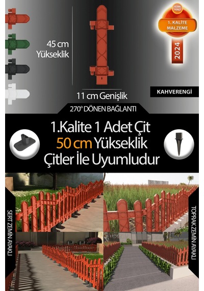 Uzunluk - Köşe - Kenar Tamamlama Çiti - 50 Cm Yükseklik Çit İle Uyumludur - Kahverengi