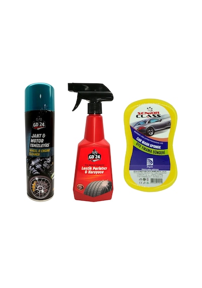 Gd24 Jant&motor Temizleyici Köpük+lastik Parlatıcı+yıkama Süngeri