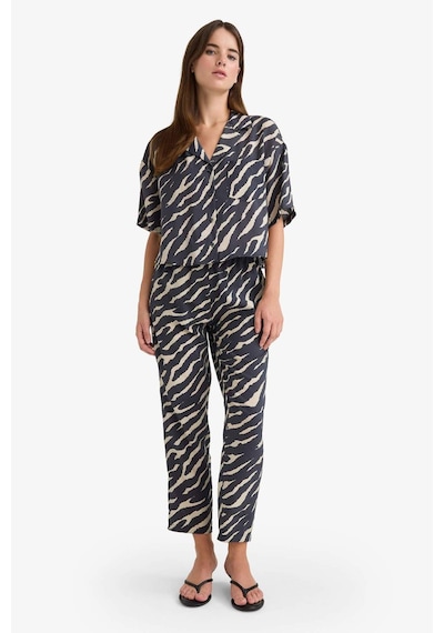 DeFacto Carrot Fit Zebra Desenli Modal Kumaş Pantolon Çift Cepli Yüksek Bel Düz Paça E6360AX25SPBK81
