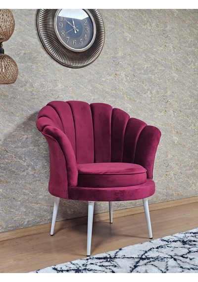 Zafir Tekli İstiridye Beyaz Boyalı Sivriltme Ayak Çay Seti Koltuk Tekli Berjer , Balkon, Salon, Ofis Bordo