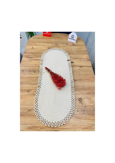 Jüt, Hasır, Dekoratif Masa Örtüsü, Runner 35x100 Cm, Amerikan Servis, Sehpa Örtüsü, Bohem Tarzı Krem Krem