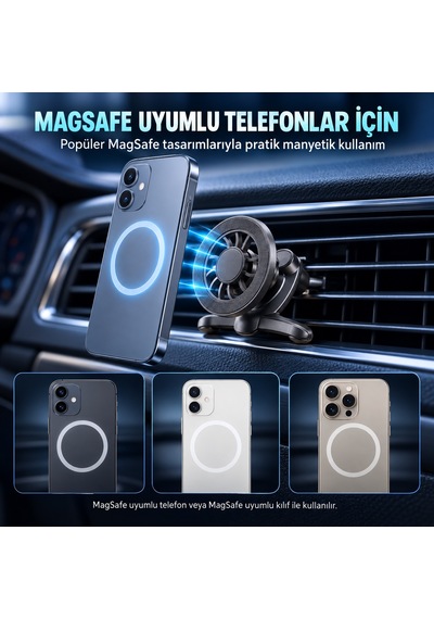 Dexxony A35 Magsafe Uyumlu Mıknatıslı Araç İçi Telefon Tutucu - Yaylı Klipsli Havalandırma Siyah