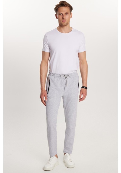 Tudors Unisex Standart Fit Pamuklu 2 İplik Fermuar Cepli Beli Lastikli Bağlamalı Düz Paça Gri Eşofman Altı-34052 gri