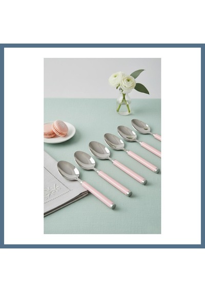 Buradabulabilirsin 6 Lı Paslanmaz Çelik Tatlı Kaşığı Seti Somon Pembe Saplı 15 Cm Bbz