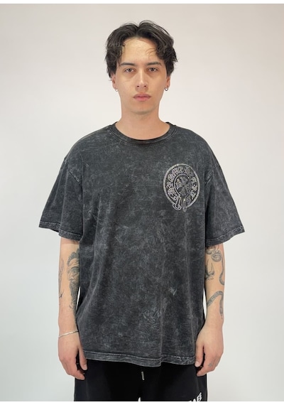 Zaee Vintage Washed Taşlı Oversize T-shirt Antrasit