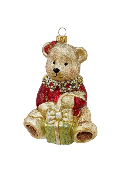 Hug Hediyeli Ayı Cam Yılbaşı Süsü 13,5 Cm