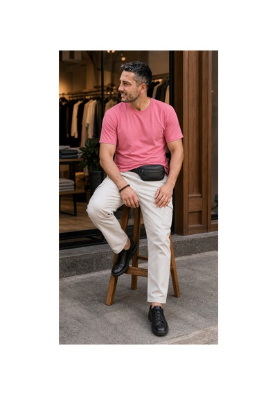 Modi Green Unisex Regular Fit Süprem Sıfır Yaka Kısa Kollu Tişört - Pembe