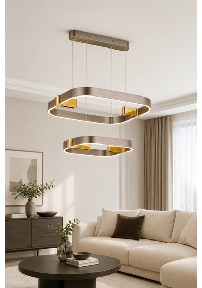 2'li Modern Premium 3 Renkli Ledli Sarkıt Avizesi Platin Salon Mutfak Oturma Odası Modelleri 160w Beyaz