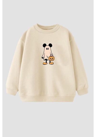 Monila Erkek Çocuk Cadılar Bayramı 3 İplik Pamuklu Kumaş Baskılı Sweatshirt Taş Monila Erkek Çocuk Cadılar Bayramı 3 İplik Pamuklu Kumaş Baskılı Sweatshirt Taş