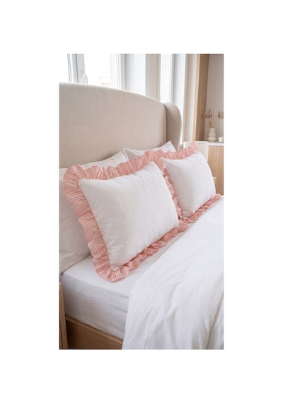 2'li Pamuklu Kumaş Çizgili Fırfırlı Yastık Kılıfı50x70 Cm Turuncu - 905308848 Turuncu
