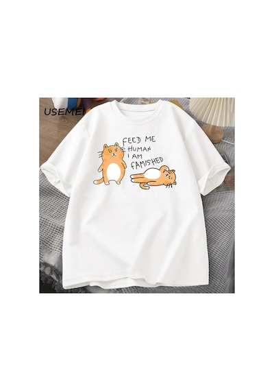 Tarzsokak T-shirt Erkek Kadın Fuuny Kedi Güzel Baskı T Shirt Yaz Pamuk Erkek T-shirt Rahat Harajuku Boy 2877 Beyaz