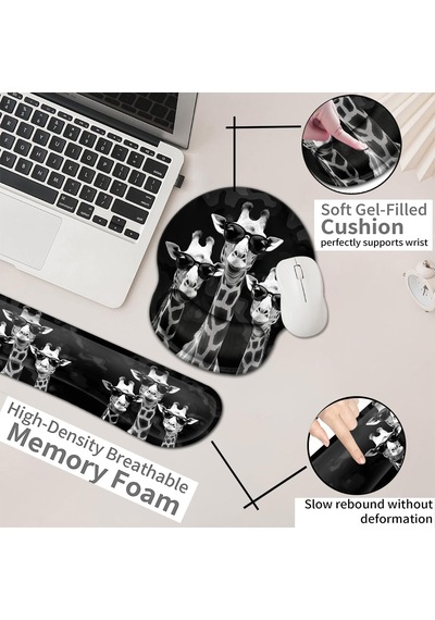 Bilgisayar Mouse Masa Pedi, Dikdörtgen Mouse Pad Bilek Koruyucu Soğuk Zürafalarla Basılmış, Ergonomik Kaymaz Kauç