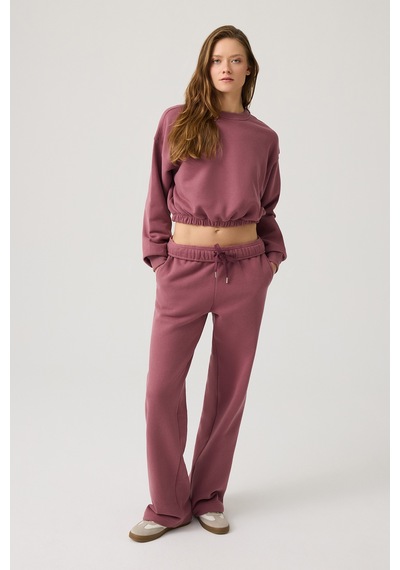 Los Ojos Bordo Geniş Kalıp Beli Büzgülü Crop Sweatshirt Cropped Pullover Bordo Bordo