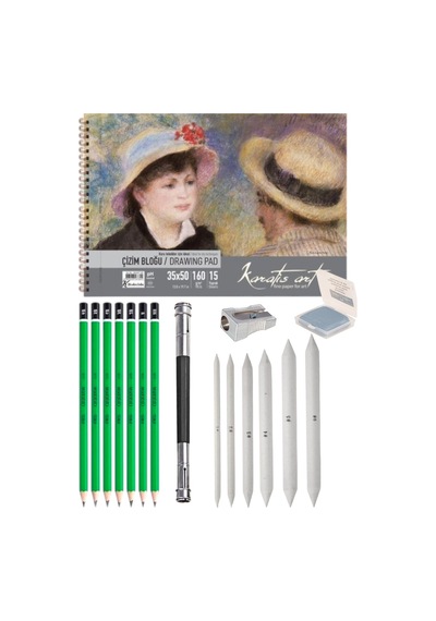 35x50 Cm 160 Gr Eskiz Defteri Seti 7 Adet Dereceli Kalem Hb-b-2b-3b-4b-5b-6b Pastel Dağıtıcı ...