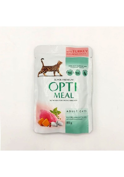 Optimeal Hindili ve Balkabağı Soslu Yaş Kedi Maması 85 G