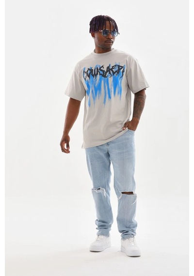 Baskılı Oversize T-shirt - Gri -Çok Renkli