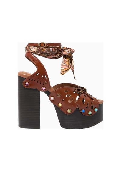Kurt Geiger Butterfly 140 %100 Deri, Platform Topuklu Kadın Sandalet Koyu Kahverengi