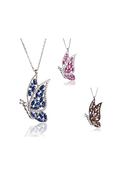 Kuyumcudukkani "mavi Taşlı"kelebek Kolye-20124-w-blu Beyaz