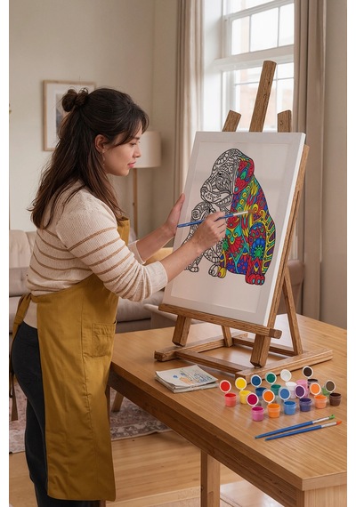 Goril Desenli Mandala Ahşap Boyama Seti 40x50 Cm