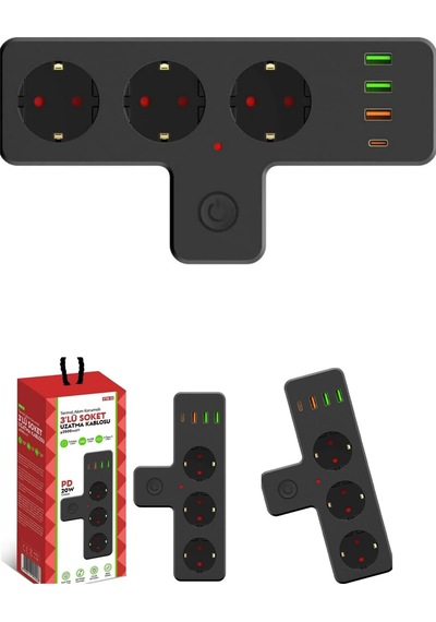 Termal Akım Korumalı Soket Priz Çoğaltıcı Kablosuz Çoklayıcı 2500w 3xusb 2.4a 1xtype-c Diğer