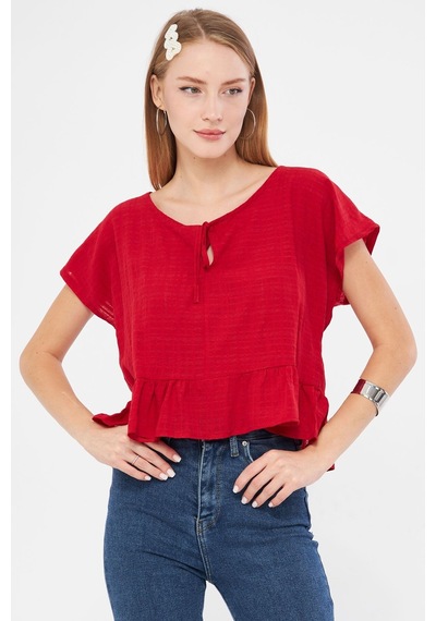 Armonika Kadın Kırmızı Yarasa Kol Yakası Bağlamalı Eteği Fırfırlı Oversize Crop Bluz Arm-24y001088 Armonika Kadın Kırmızı Yarasa Kol Yakası Bağlamalı Eteği Fırfırlı Oversize Crop Bluz Arm-24y001088