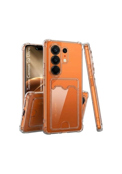 Tecno Camon 50 Ultra Uyumlu Kartlıklı Kılıf Köşe Korumalı Cüzdanlı Esnek Silikon Kapak Şeffaf