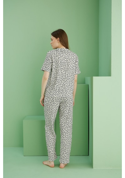 Siyah İnci Bürümcük Krınkıl Kumaş Örme Düğmeli Pijama Takım25118548 Çok Renkli