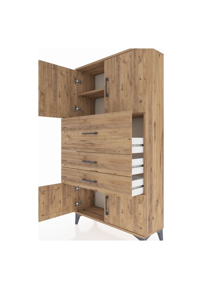 Arges Dolap 2 Raflı 3 Çekmeceli 4 Kapaklı 88x30x163 Çam-çam Çam