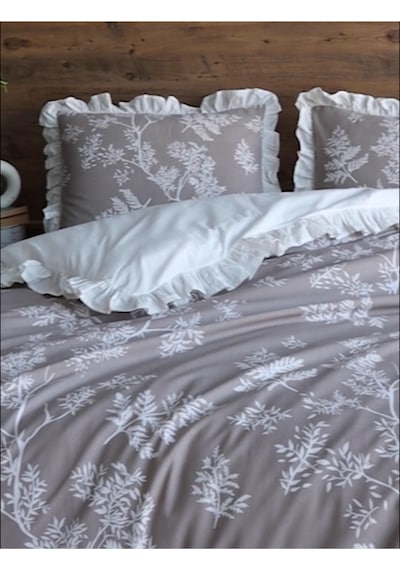 Uçkan Home %100 Pamuk Fırfırlı Çift Kişilik Nevresim Seti Bej --UH-00026