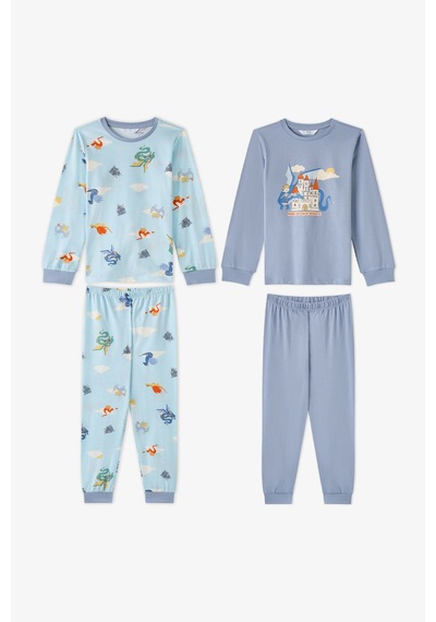 Penti Erkek Çocuk Mavi Mini Dragon Riders Pamuklu Uzun Kollu 2li Pijama Takımı