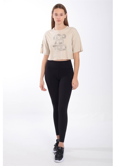 Maraton Sportswear Comfort Kadın Bisiklet Yaka Kısa Kol Basic Kil Rengi Crop Top 20880 Gri