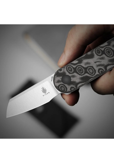 Kizer Mini Bay 14c28n Vortex Pattern Micarta Kizerv 2583a6 Kamp Çakısı Altın - Kahverengi