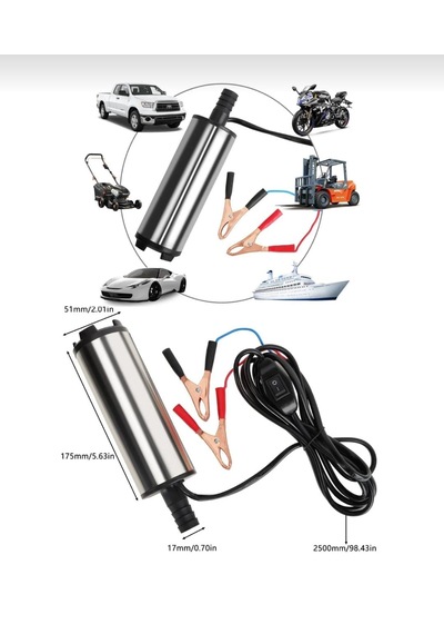 12 Volt Bakır Sargı Sıvı Transfer Pompası Dalgıç Pompa Mazot Pompası - Su - Süt - Sıvı