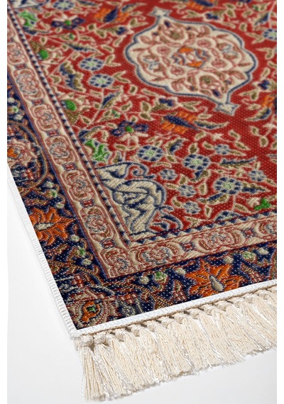 Alanur Kaymaz Yıkanabilir Dijital Baskılı Salon Halısı Trend Saçaklı Otantik E6003 Renkli