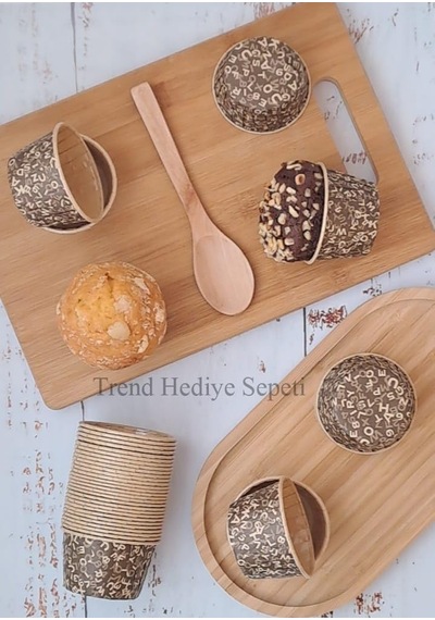 50'li Kraft Kahverengi Desenli, Muffin Kek Kalıbı, Kek Kapsülü Cupcake Kalıbı, Airfryer Uyumlu Çok Renkli