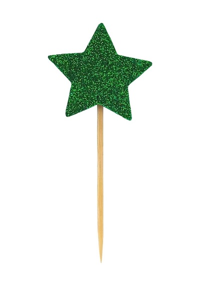 Yeşil Yıldız Simli Eva Kürdan Cupcake Toppers Cupcake Çubuğu 12'li