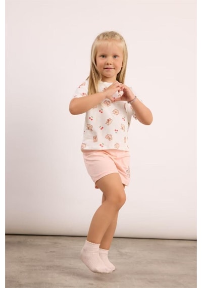 Defacto %100 Pamuk Regular Fıt Baskılı Şortlu 2li Pijama Takımı Kız Bebek I0405a526hspn153 Pembe-pn153